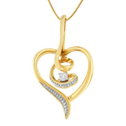 Bids.com Espira 10K Yellow Gold .03 Cttw Diamond-Accented Round-Cut Diamond Swirl Open Heart 18" Pendant Necklace (I-J Color, I2-I3 Clarity) Necklaces