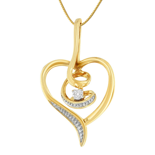 Bids.com Espira 10K Yellow Gold .03 Cttw Diamond-Accented Round-Cut Diamond Swirl Open Heart 18" Pendant Necklace (I-J Color, I2-I3 Clarity) Necklaces