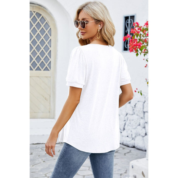 Ruched Scoop Neck Short Sleeve Blouse