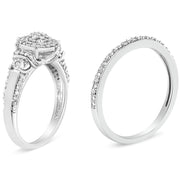 Bids.com .925 Sterling Silver 1/3 Cttw Diamond 7 Stone Cluster and Halo Engagement Ring and Wedding Band Set (I-J Color, I1-I2 Clarity) - Size 7 Rings