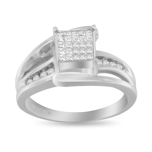 Bids.com 10K White Gold 1/3 Cttw Invisible Set Princess-cut Diamond Cluster Bypass Ring (H-I Color, SI1-SI2 Clarity) - Ring Size 7 Rings
