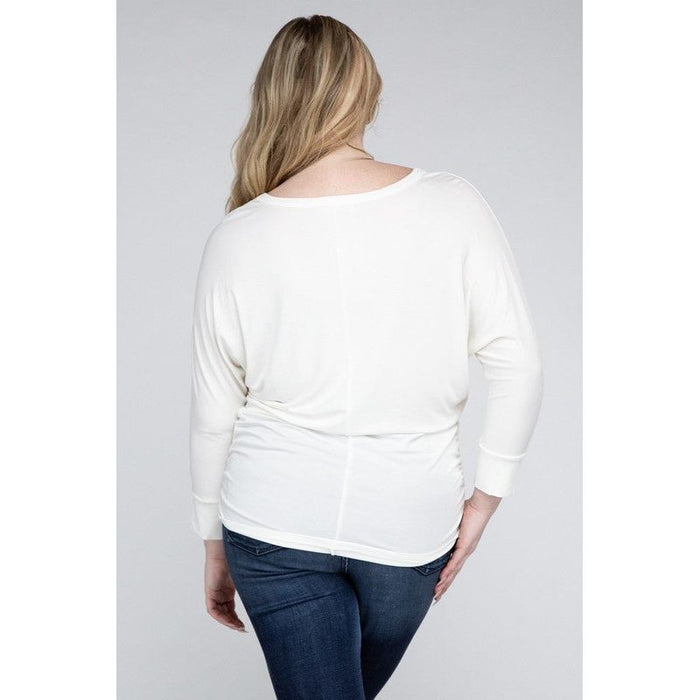 Plus Luxe Rayon Boat Neck 3/4 Sleeve Top