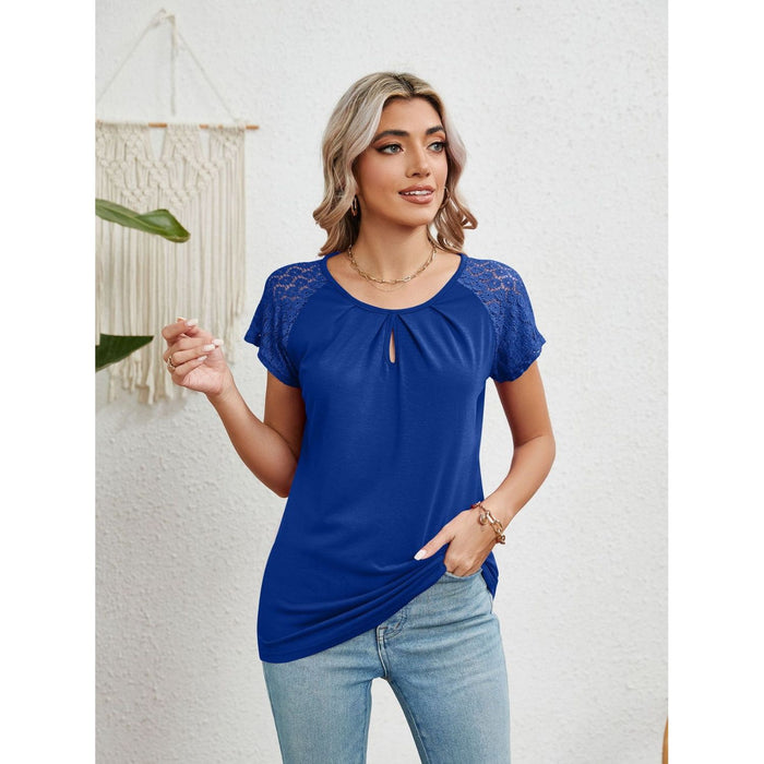 Lace Detail Round Neck Short Sleeve T-Shirt