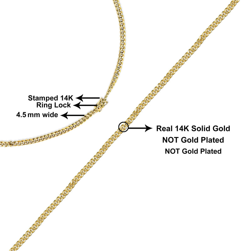 Bids.com Semi-Solid 14K Yellow Gold 4.5mm Miami Cuban Chain Necklace - Unisex Chain - 22 Inches Necklaces
