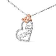 Bids.com Two Tone .925 Sterling Silver 1/5 cttw Diamond "Mom" and Heart Pendant Necklace (H-I, I1-I2) Necklaces
