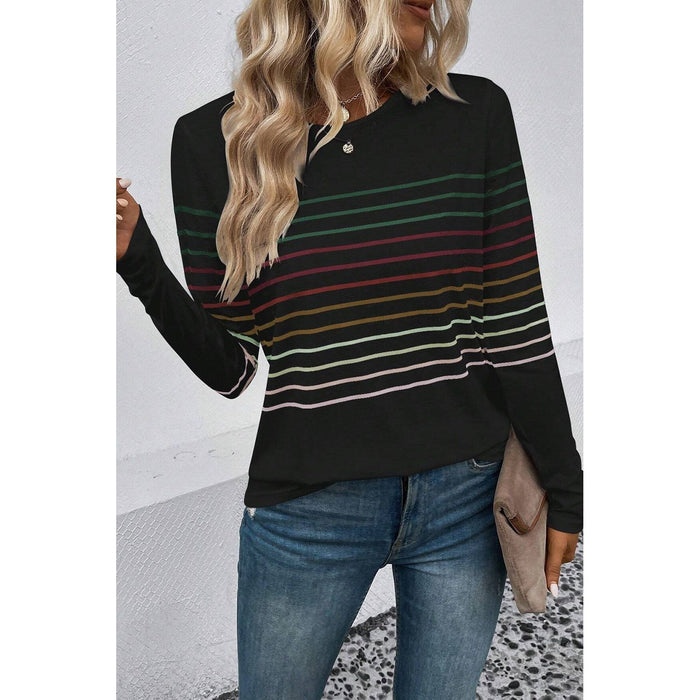 Striped Round Neck Long Sleeve T-Shirt