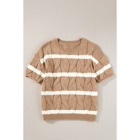 Striped Round Neck Short Sleeve Sweater