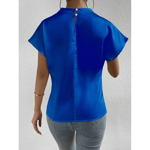 Ruched Mock Neck Short Sleeve Blouse