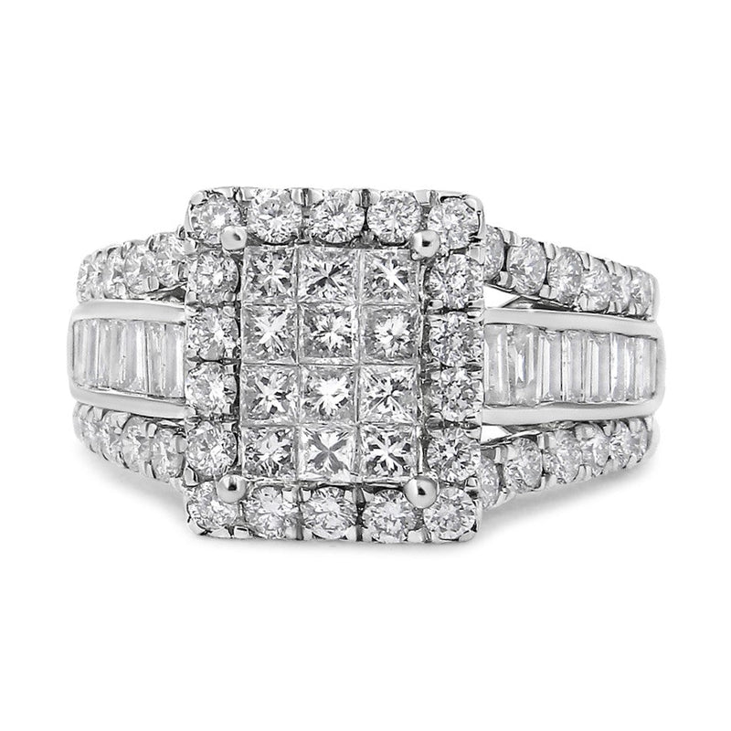 Bids.com 14K White Gold 2.00 Cttw Composite Head with Halo and Side Stones Diamond Ring (H-I Color, SI1-SI2 Clarity) - Ring Size 7 Rings