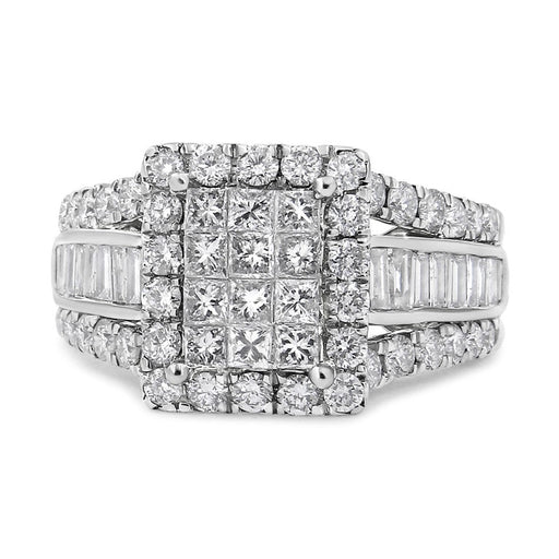 Bids.com 14K White Gold 2.00 Cttw Composite Head with Halo and Side Stones Diamond Ring (H-I Color, SI1-SI2 Clarity) - Ring Size 7 Rings