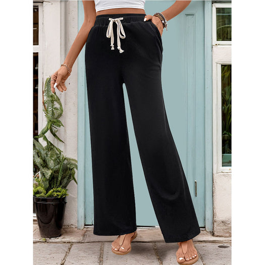 Drawstring High Waist Straight Pants