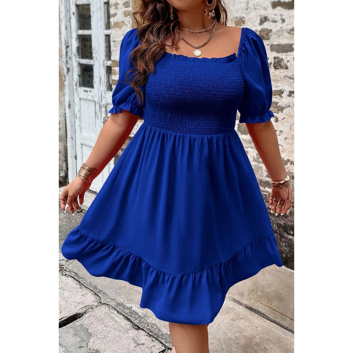 Plus Size Smocked Square Neck Short Sleeve Dress