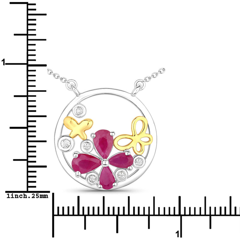 Bids.com 1.47 Carat Genuine Ruby and White Topaz .925 Sterling Silver Pendant Pendants