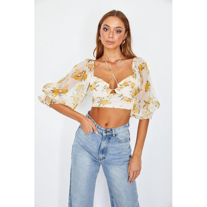 Chiffon Balloon Sleeved Bustier Crop Top