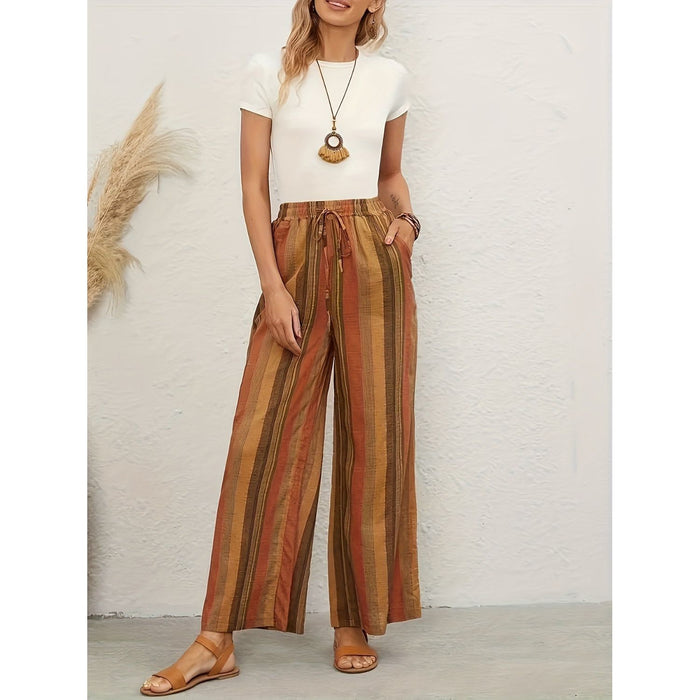 Drawstring Striped Wide Leg Pants