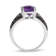 Bids.com 2.87 Carat Genuine Amethyst and Black Diamond .925 Sterling Silver Ring Rings