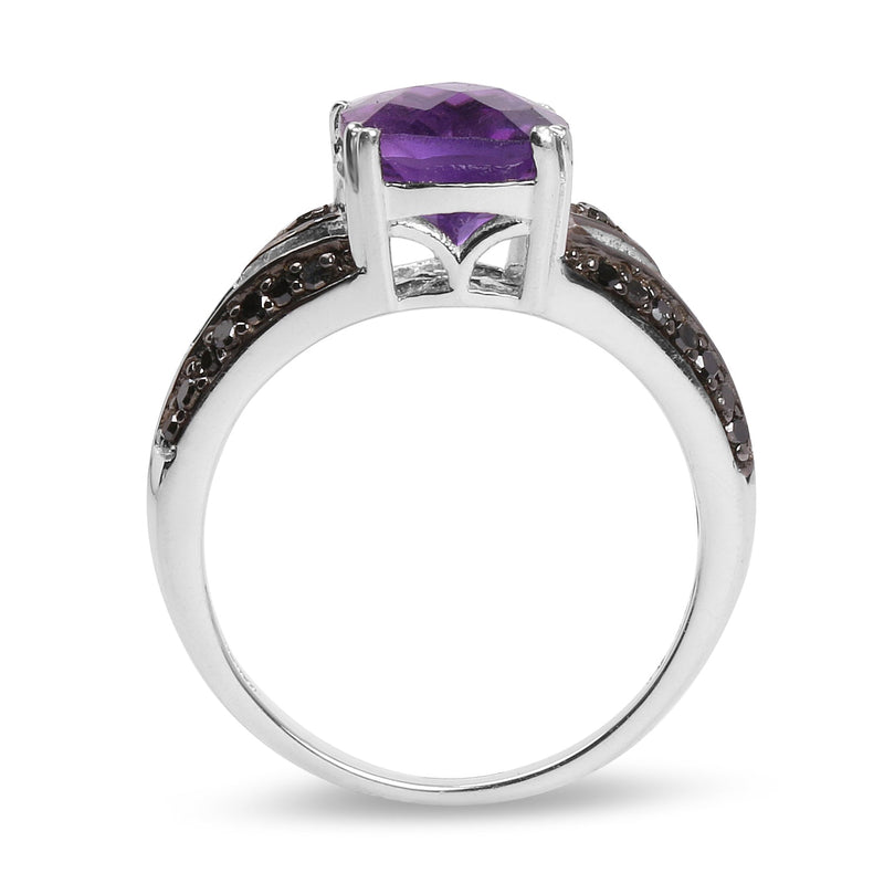 Bids.com 2.87 Carat Genuine Amethyst and Black Diamond .925 Sterling Silver Ring Rings