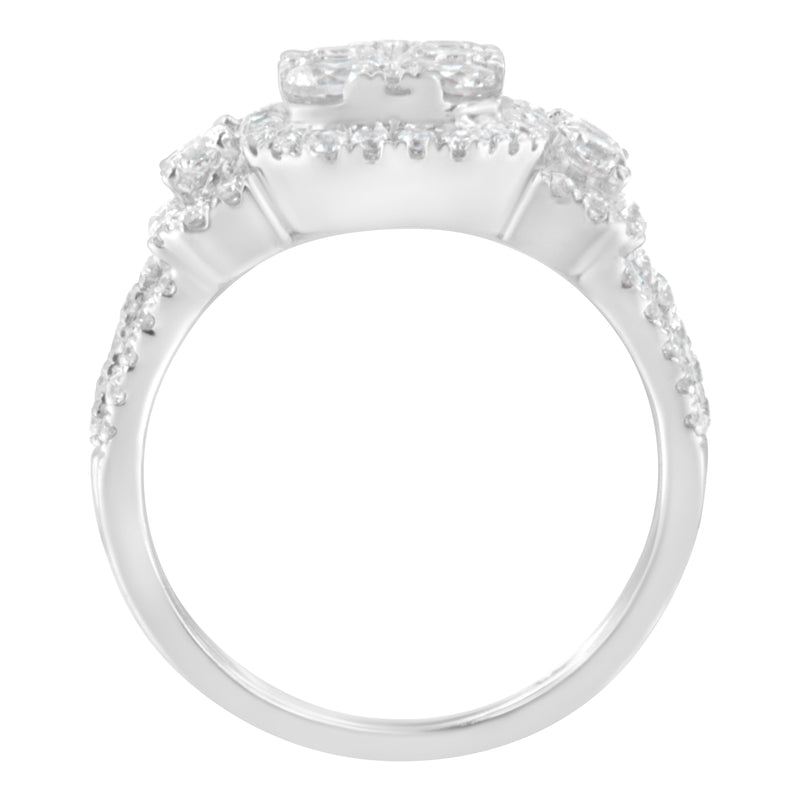Bids.com 14K White Gold 2 1/4 Cttw Diamond Cocktail Cluster Ring (G-H Color, SI2-I1 Clarity) - Size 7 Rings