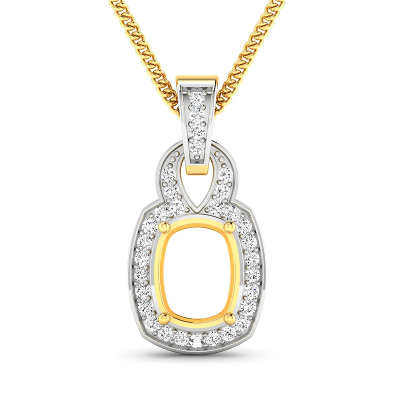 Bids.com 0.25 Carat Genuine White Diamond 14K Yellow Gold Semi Mount Pendant - holds 9x7mm Cushion Gemstone Pendants