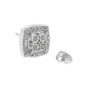 Bids.com .925 Sterling Silver 1/4 cttw Round Cut Diamond Square Shape Milgrain Stud Earrings (I-J Color, I3 Clarity) Earrings