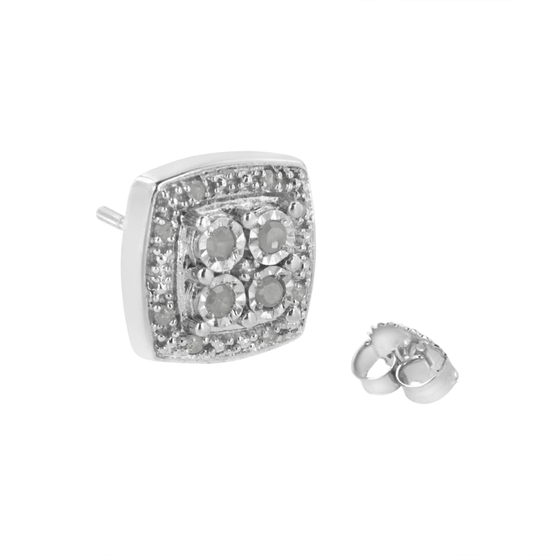 Bids.com .925 Sterling Silver 1/4 cttw Round Cut Diamond Square Shape Milgrain Stud Earrings (I-J Color, I3 Clarity) Earrings