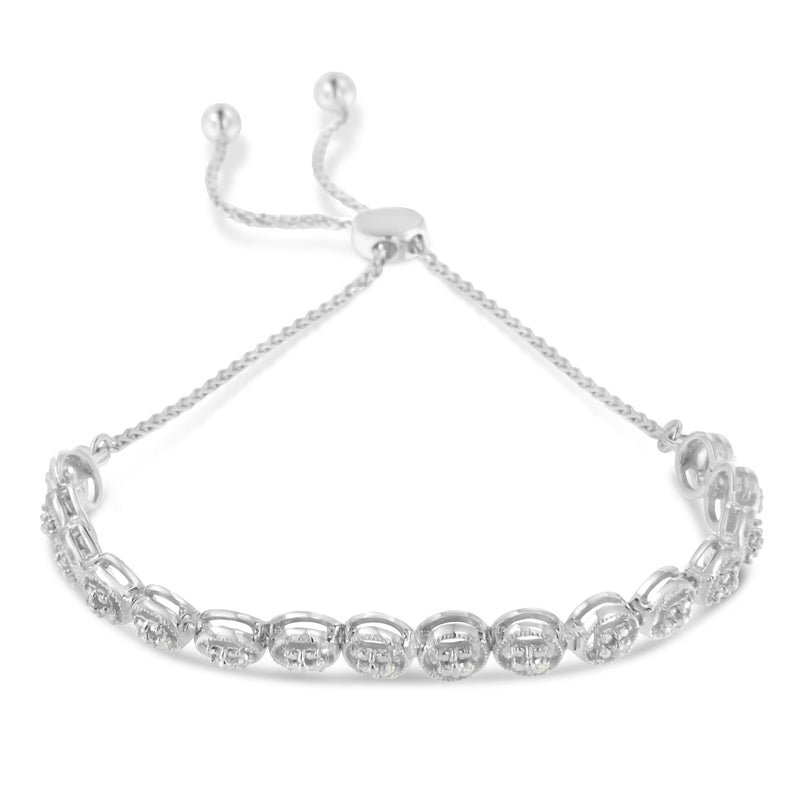 Bids.com .925 Sterling Silver 1/10 Cttw Round Diamond Bolo Bracelet (I-J Color, I3 Clarity) Bracelets