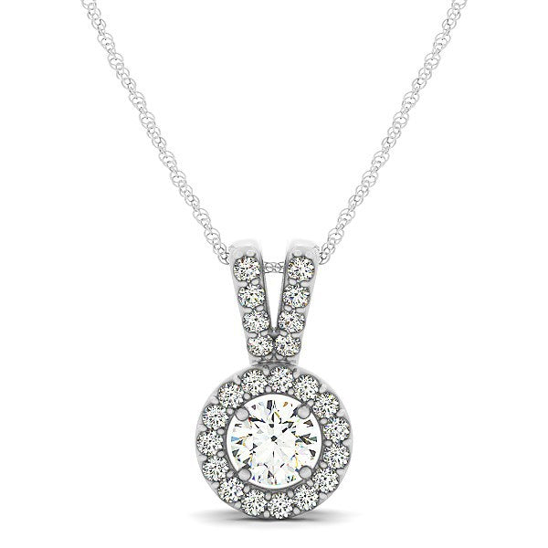 Bids.com Round Pendant with Split Bail and Diamond Halo in 14k White Gold (3/4 cttw) Necklaces