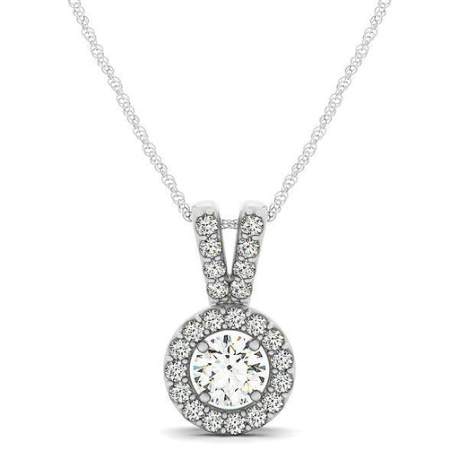 Bids.com Round Pendant with Split Bail and Diamond Halo in 14k White Gold (3/4 cttw) Necklaces