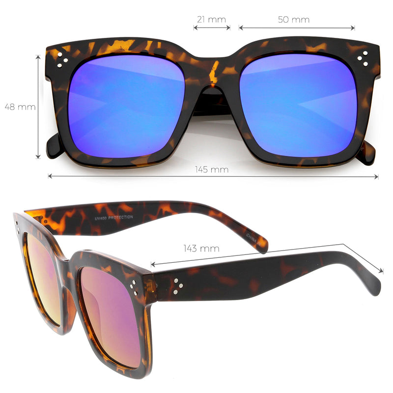 zeroUV Bold Oversize Flat Mirror Lens Square Frame Horn Rimmed Sunglasses 50mm - A100 Sunglasses