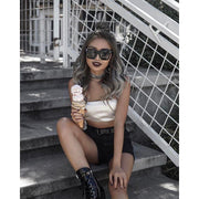 zeroUV Bold Oversize Flat Mirror Lens Square Frame Horn Rimmed Sunglasses 50mm - A100 Sunglasses