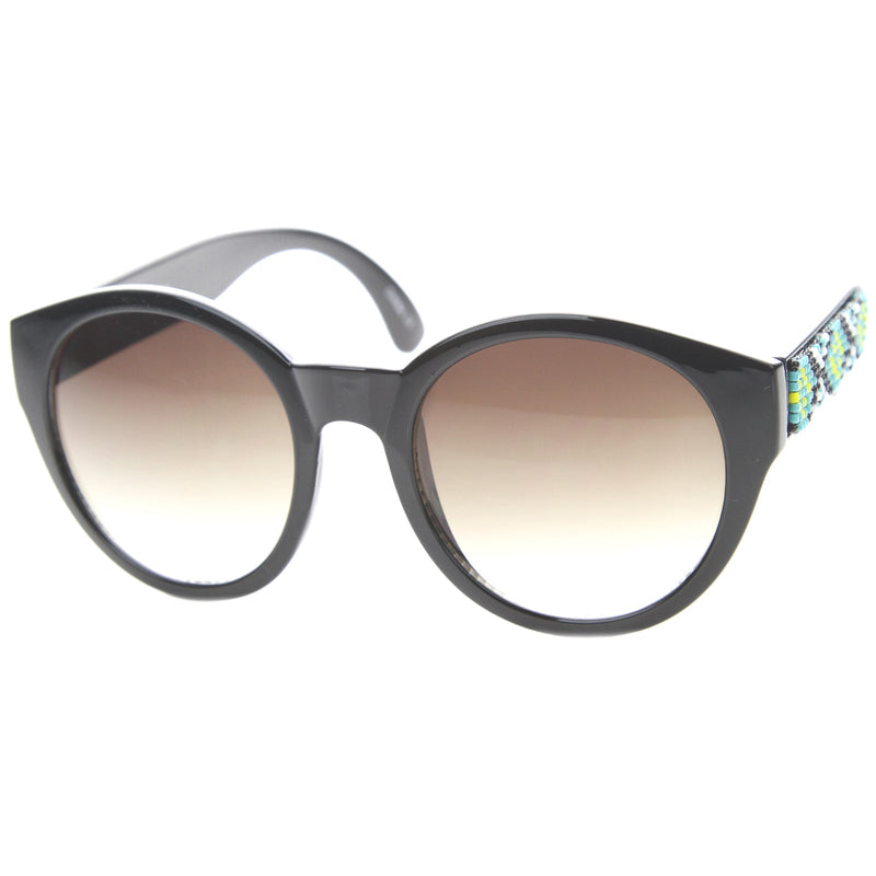 zeroUV Boho Native Print Bead Arm Accent Round Cat Eye Sunglasses A112 Sunglasses