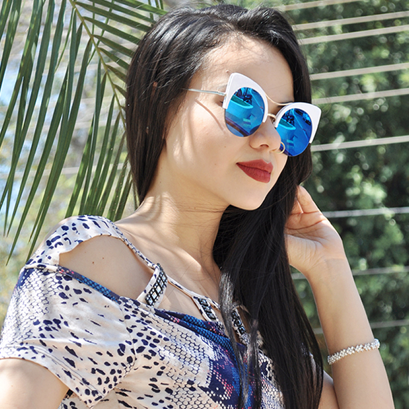 zeroUV Oversize Flat Lens Round Cat Eye Mirror Lens Sunglasses A175 Sunglasses