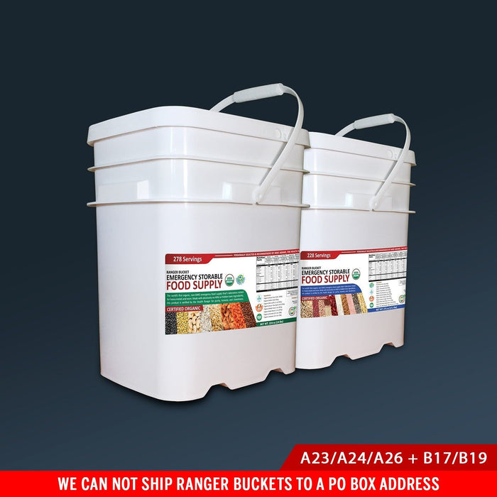 Brighteon Store - (536 Servings) Ranger Bucket Set - Organic Emergency Storable Food Supply (A23/A24/A26 + B17/B19)