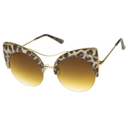 zeroUV High Pointed Half-frame Flat Lens Round Cat Eye Sunglasses A267 Sunglasses