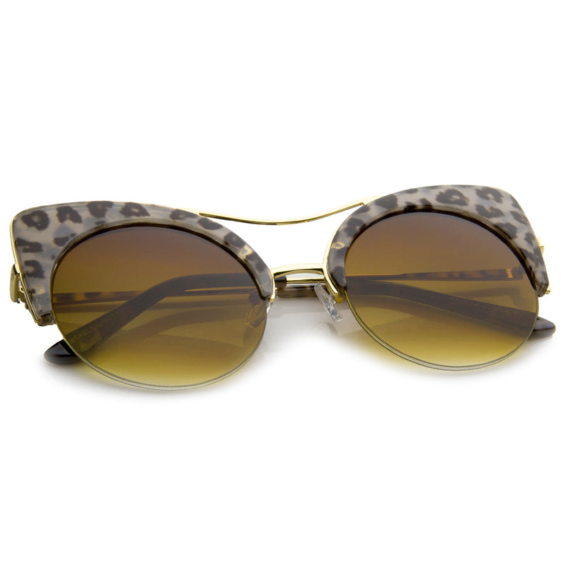 zeroUV High Pointed Half-frame Flat Lens Round Cat Eye Sunglasses A267 Sunglasses