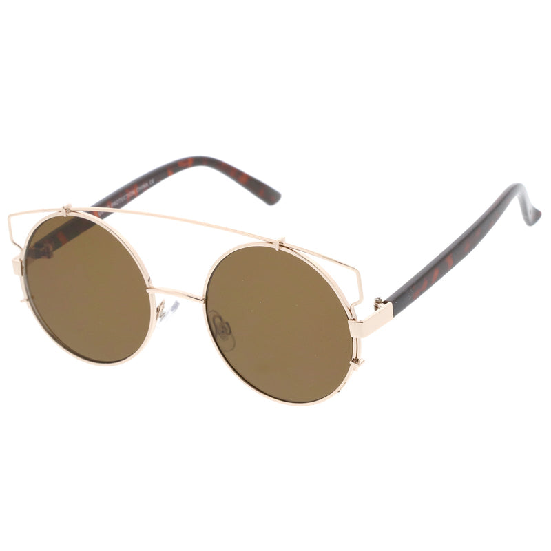 zeroUV Retro Modern Oversize Round Flat Lens Crossbar Sunglasses A540 Sunglasses