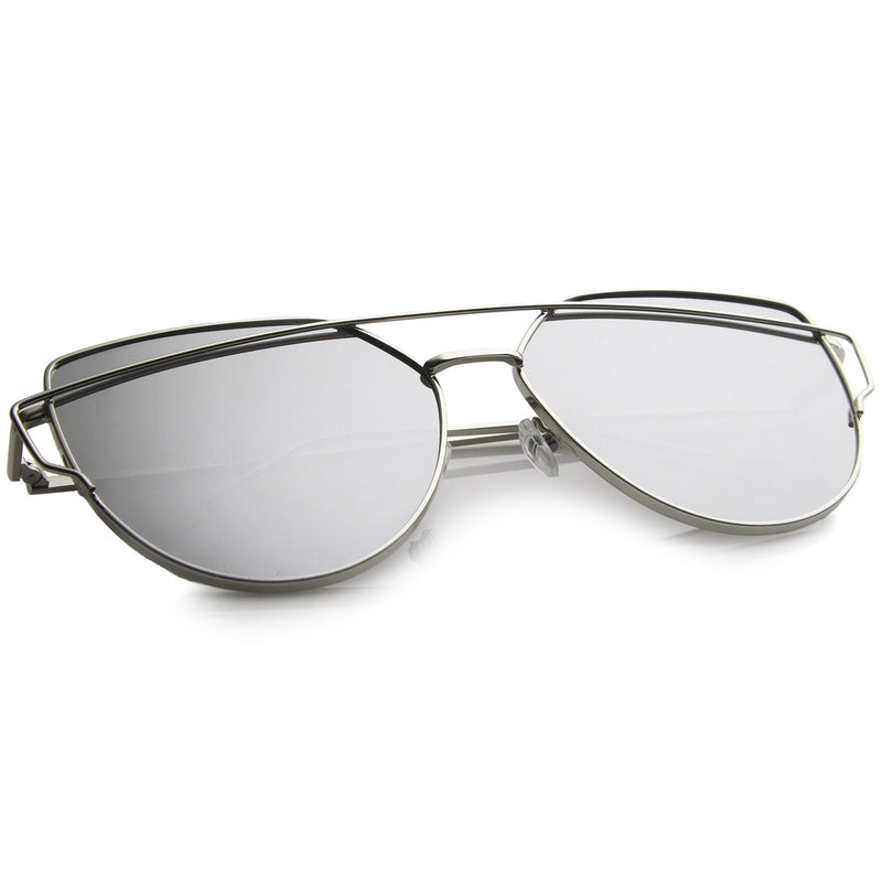 zeroUV Oversize Thin Cross Brow Mirrored Flat Lens Sunglasses A545 Sunglasses