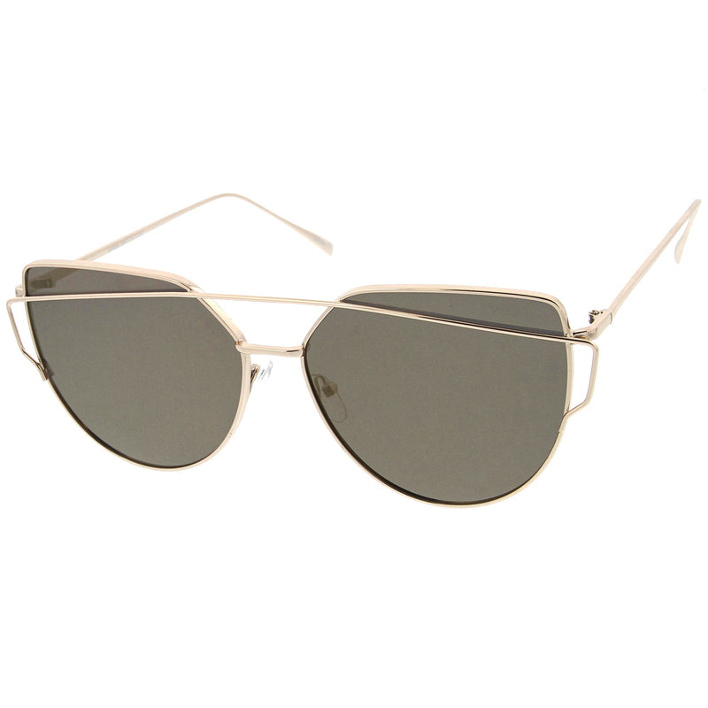 zeroUV Oversize Thin Cross Brow Mirrored Flat Lens Sunglasses A545 Sunglasses