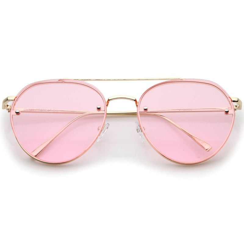 zeroUV Retro Modern Rimless Flat Color Lens Aviator Sunglasses A826 Sunglasses