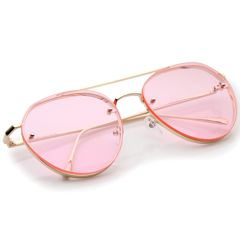 zeroUV Retro Modern Rimless Flat Color Lens Aviator Sunglasses A826 Sunglasses