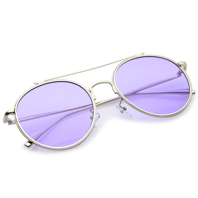 zeroUV Modern Slim Round Color Tone Aviator Sunglasses A871 Sunglasses