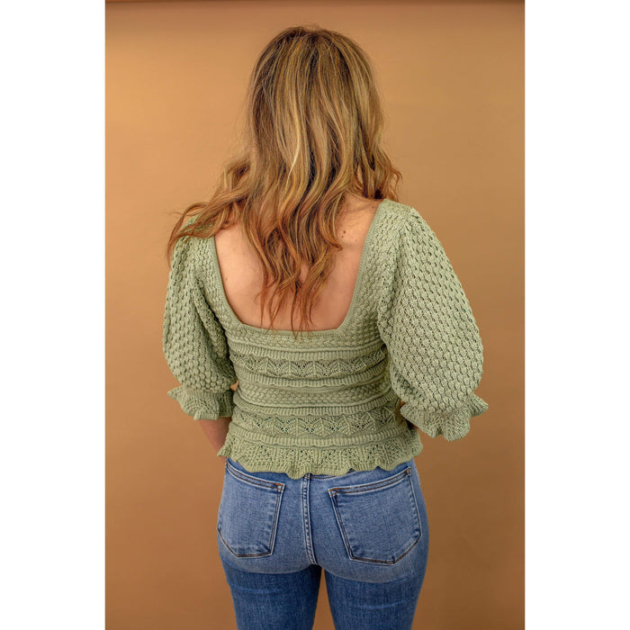 Chelsey Eyelet Knit Top in Sage