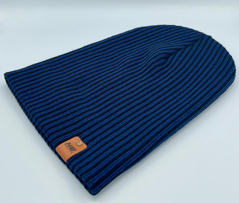 HAAKWEAR Cuffed Wide Ribbed Striped Beanie, Limited Edition, Black/Blue, Made in USA