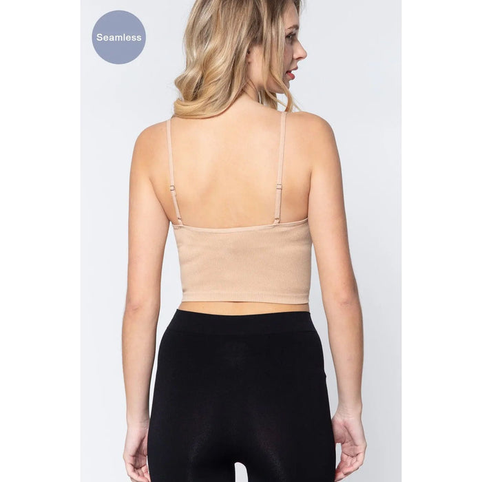 ACTIVE BASIC Round Neck Crop Rib Seamless Cami