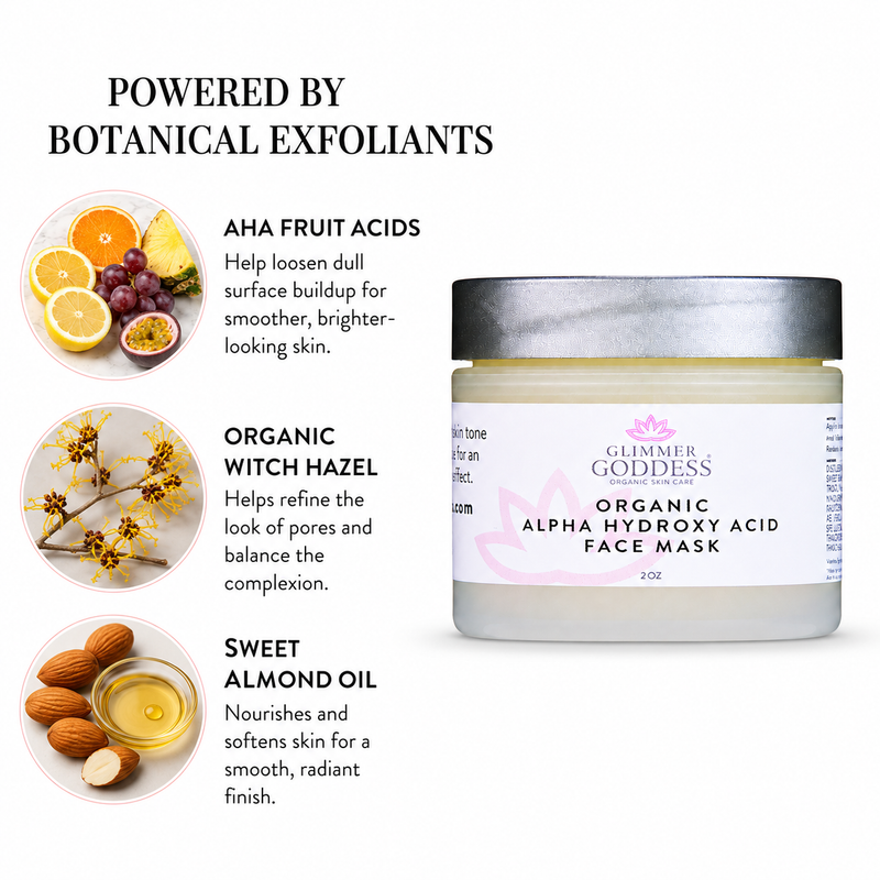 Glimmer Goddess® Organic Skin Care Organic AHA Face Mask – Renewing Treatment for Exfoliation & Glow Masks & Peels White Smoke