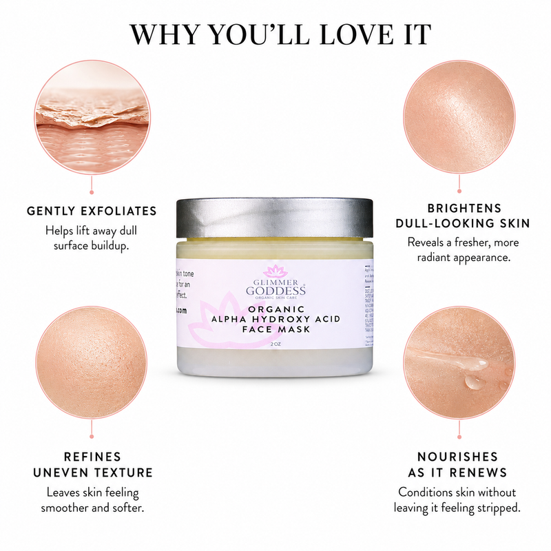 Glimmer Goddess® Organic Skin Care Organic AHA Face Mask – Renewing Treatment for Exfoliation & Glow Masks & Peels White Smoke