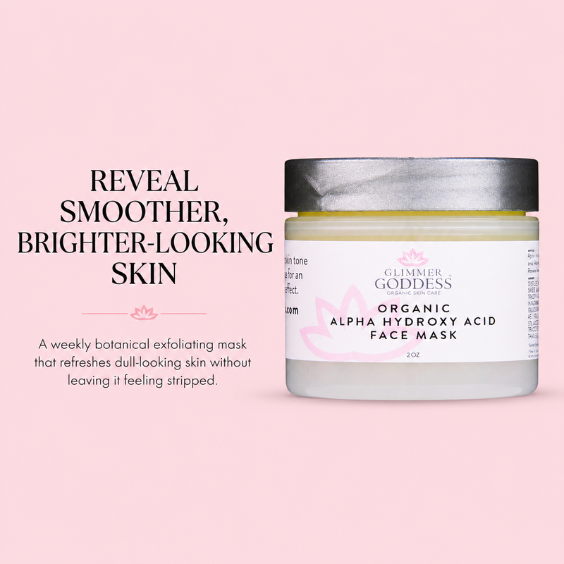 Glimmer Goddess® Organic Skin Care Organic AHA Face Mask – Renewing Treatment for Exfoliation & Glow Masks & Peels Misty Rose