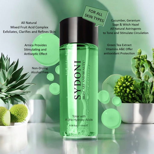 Sydoni Skincare and Beauty TONER WITH ALPHA HYDROXY ACIDS and ARNICA EXTRCT 4 FL. OZ Toner