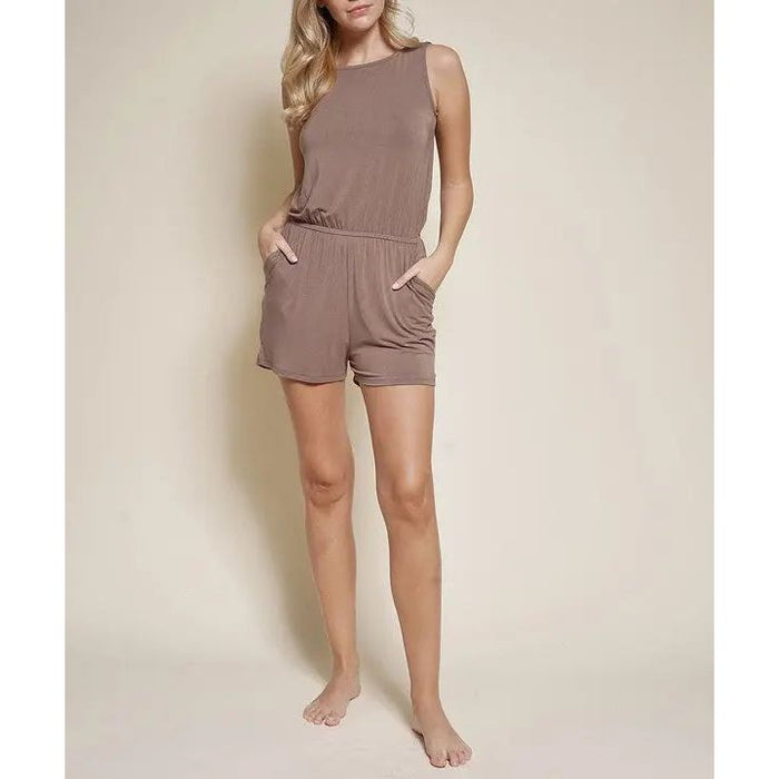 Organic Bamboo Romper with Back Keyhole, Pockets, and Wood Buttons | Made in the USA