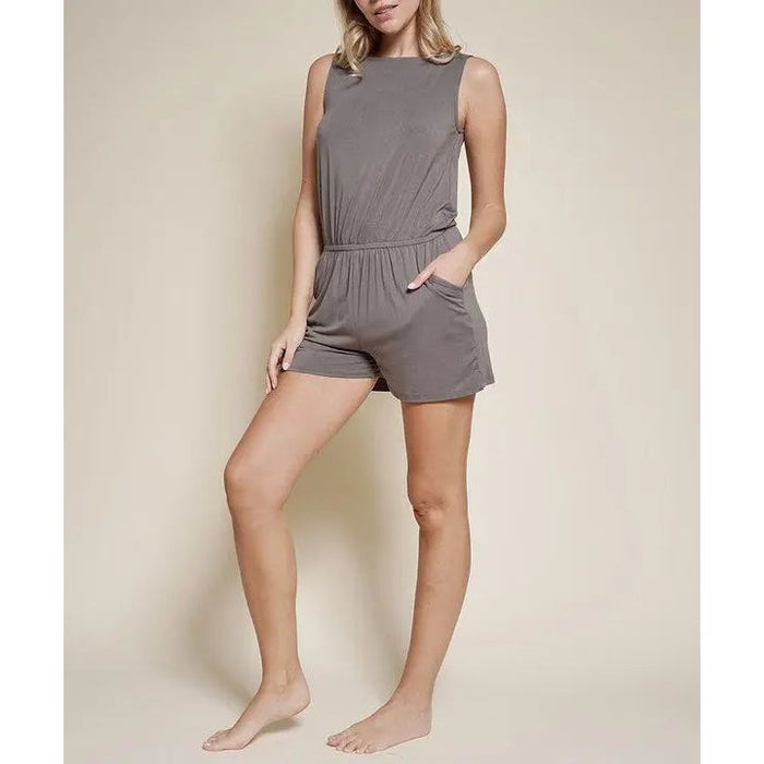 Organic Bamboo Romper with Back Keyhole, Pockets, and Wood Buttons | Made in the USA